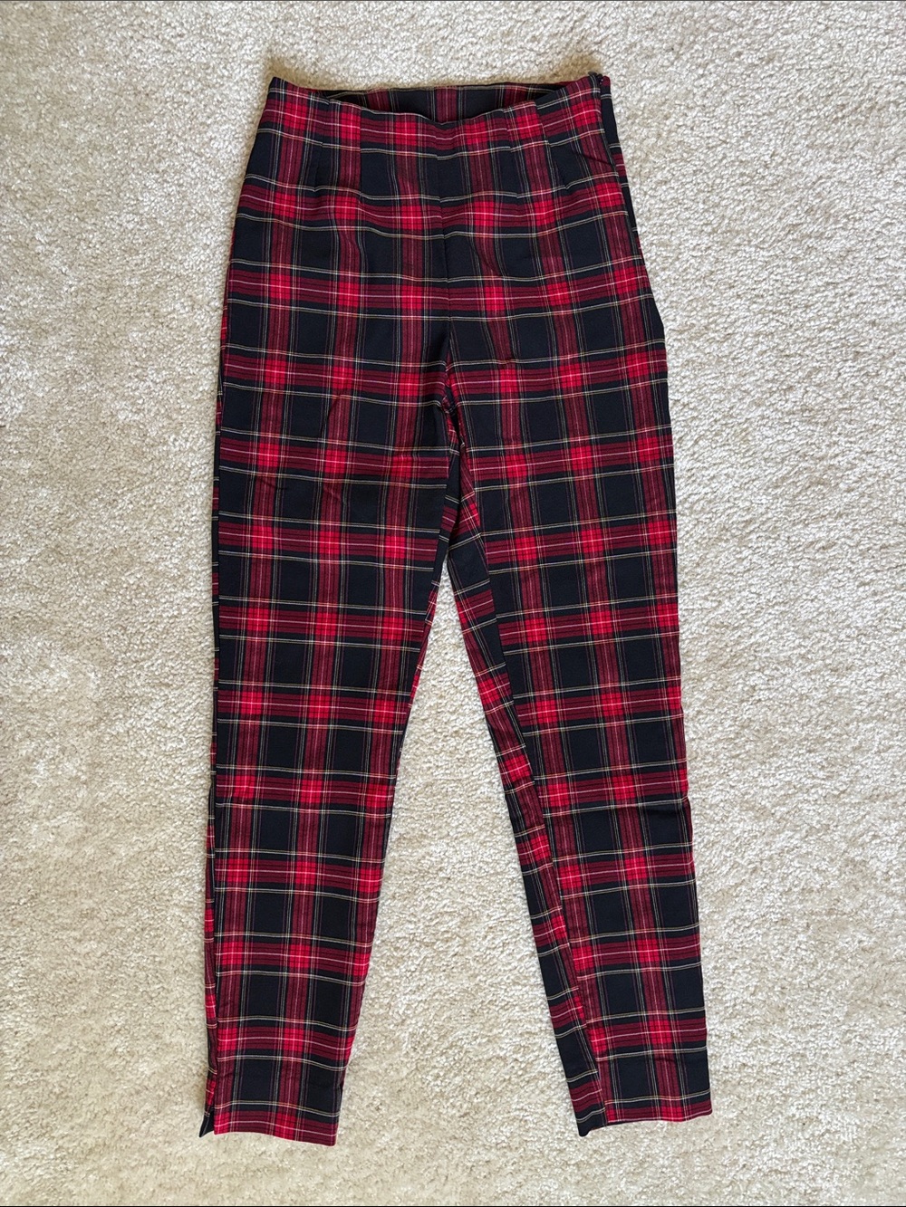 Time and Tru Red and Black Plaid Kids Stretch Leggings